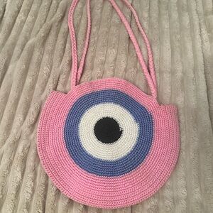 Pink and Blue Crochet Shoulder Bag